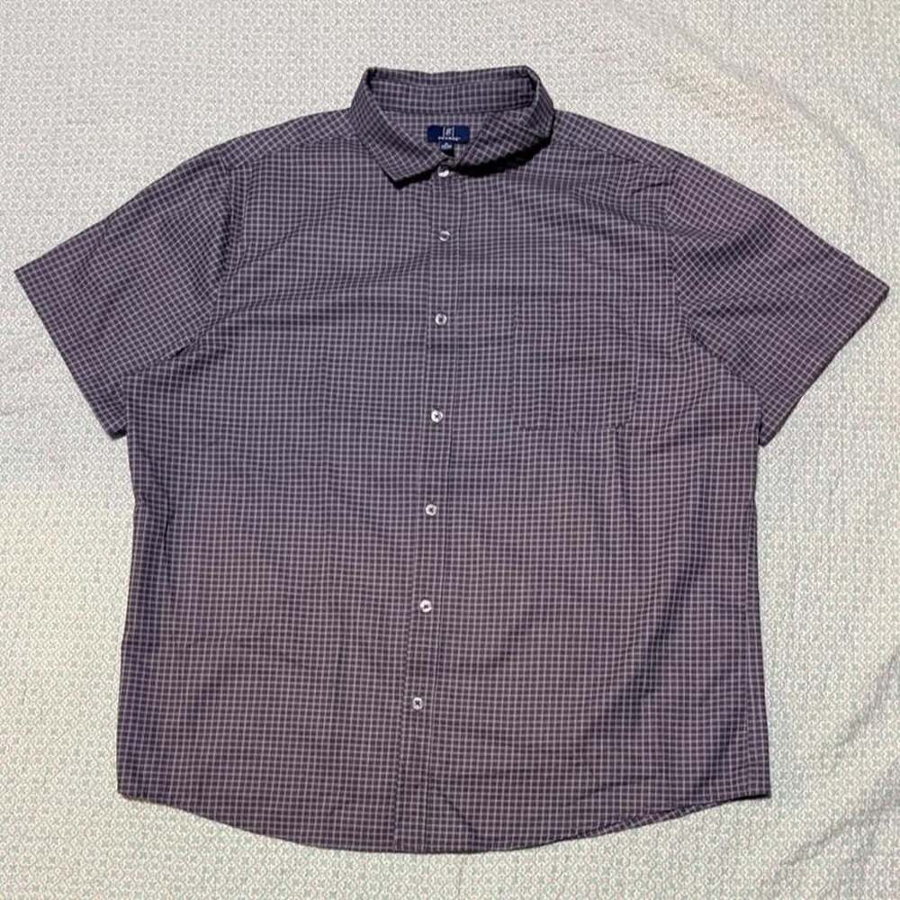 George Short Sleeve Button Down Shirt XL Grey Plaid Check